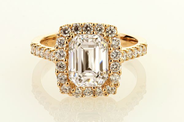 18kt Rose Gold Rectangular Halo Diamond Engagement Ring (Recently Sold)